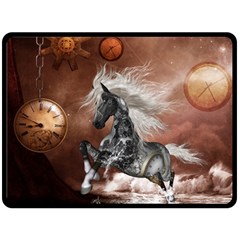 Steampunk, Awesome Steampunk Horse With Clocks And Gears In Silver Fleece Blanket (large)  by FantasyWorld7