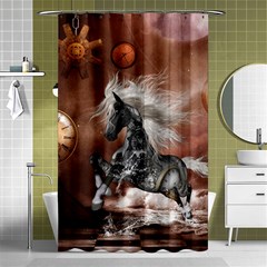 Steampunk, Awesome Steampunk Horse With Clocks And Gears In Silver Shower Curtain 48  X 72  (small)  by FantasyWorld7