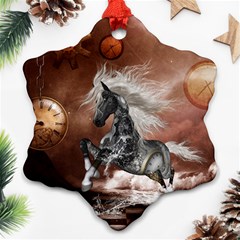 Steampunk, Awesome Steampunk Horse With Clocks And Gears In Silver Snowflake Ornament (two Sides) by FantasyWorld7