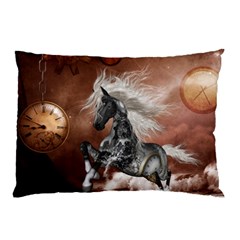 Steampunk, Awesome Steampunk Horse With Clocks And Gears In Silver Pillow Case (two Sides) by FantasyWorld7