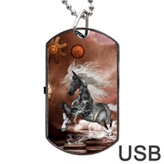 Steampunk, Awesome Steampunk Horse With Clocks And Gears In Silver Dog Tag Usb Flash (two Sides) by FantasyWorld7