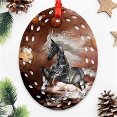 Steampunk, Awesome Steampunk Horse With Clocks And Gears In Silver Ornament (oval Filigree) by FantasyWorld7