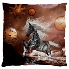 Steampunk, Awesome Steampunk Horse With Clocks And Gears In Silver Large Cushion Case (two Sides) by FantasyWorld7