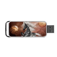 Steampunk, Awesome Steampunk Horse With Clocks And Gears In Silver Portable Usb Flash (one Side) by FantasyWorld7