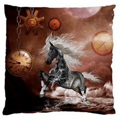 Steampunk, Awesome Steampunk Horse With Clocks And Gears In Silver Large Flano Cushion Case (one Side) by FantasyWorld7