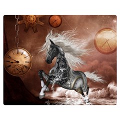 Steampunk, Awesome Steampunk Horse With Clocks And Gears In Silver Double Sided Flano Blanket (medium)  by FantasyWorld7