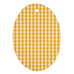 Pale Pumpkin Orange And White Halloween Gingham Check Ornament (oval) by PodArtist