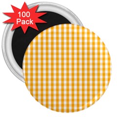 Pale Pumpkin Orange And White Halloween Gingham Check 3  Magnets (100 Pack) by PodArtist