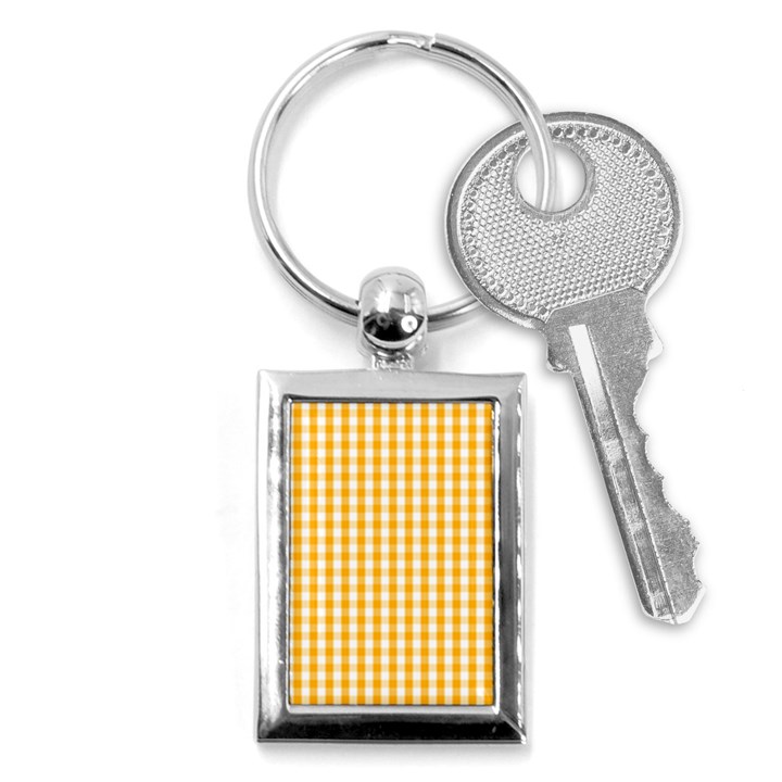 Pale Pumpkin Orange and White Halloween Gingham Check Key Chains (Rectangle) 