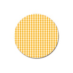 Pale Pumpkin Orange And White Halloween Gingham Check Magnet 3  (round) by PodArtist