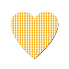 Pale Pumpkin Orange And White Halloween Gingham Check Heart Magnet by PodArtist