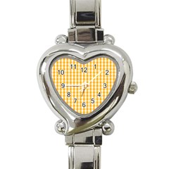 Pale Pumpkin Orange And White Halloween Gingham Check Heart Italian Charm Watch by PodArtist