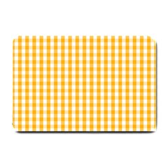 Pale Pumpkin Orange And White Halloween Gingham Check Small Doormat  by PodArtist