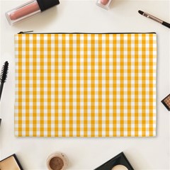 Pale Pumpkin Orange And White Halloween Gingham Check Cosmetic Bag (xl) by PodArtist