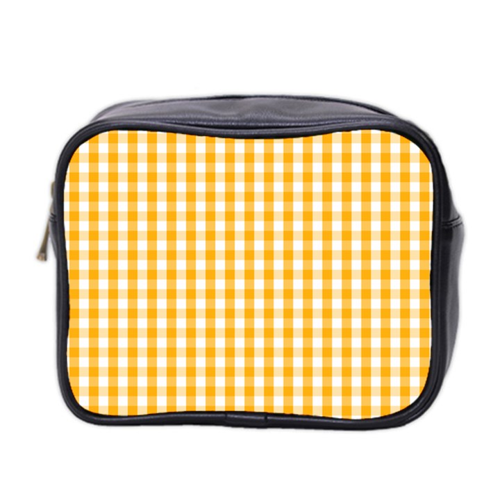 Pale Pumpkin Orange and White Halloween Gingham Check Mini Toiletries Bag 2-Side