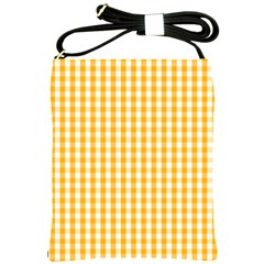 Pale Pumpkin Orange And White Halloween Gingham Check Shoulder Sling Bags by PodArtist