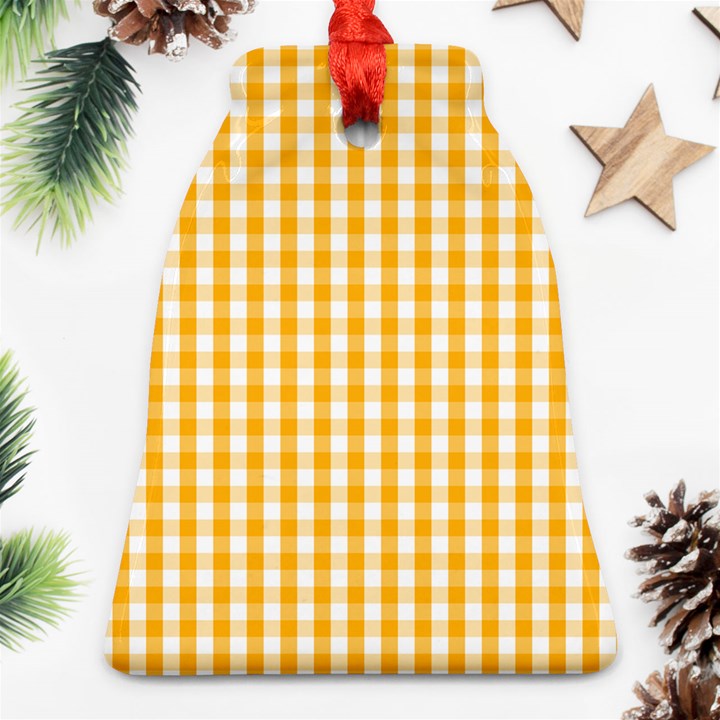 Pale Pumpkin Orange and White Halloween Gingham Check Bell Ornament (Two Sides)