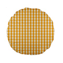 Pale Pumpkin Orange And White Halloween Gingham Check Standard 15  Premium Round Cushions by PodArtist