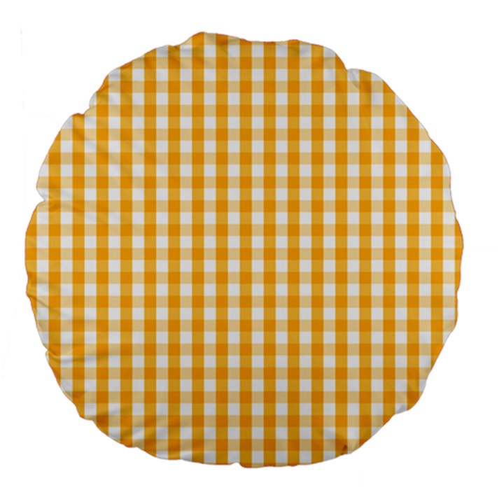 Pale Pumpkin Orange and White Halloween Gingham Check Large 18  Premium Round Cushions