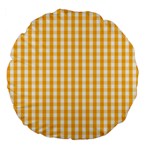 Pale Pumpkin Orange and White Halloween Gingham Check Large 18  Premium Round Cushions Back