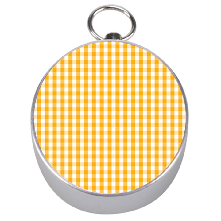 Pale Pumpkin Orange and White Halloween Gingham Check Silver Compasses