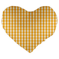 Pale Pumpkin Orange And White Halloween Gingham Check Large 19  Premium Flano Heart Shape Cushions by PodArtist