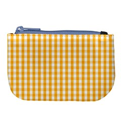 Pale Pumpkin Orange And White Halloween Gingham Check Large Coin Purse by PodArtist