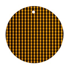 Pale Pumpkin Orange And Black Halloween Gingham Check Ornament (round) by PodArtist