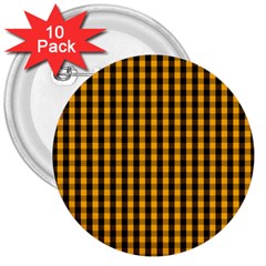 Pale Pumpkin Orange And Black Halloween Gingham Check 3  Buttons (10 Pack)  by PodArtist