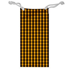 Pale Pumpkin Orange And Black Halloween Gingham Check Jewelry Bag by PodArtist