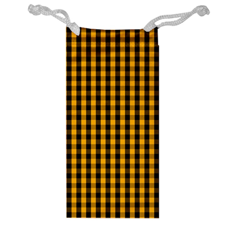 Pale Pumpkin Orange and Black Halloween Gingham Check Jewelry Bag