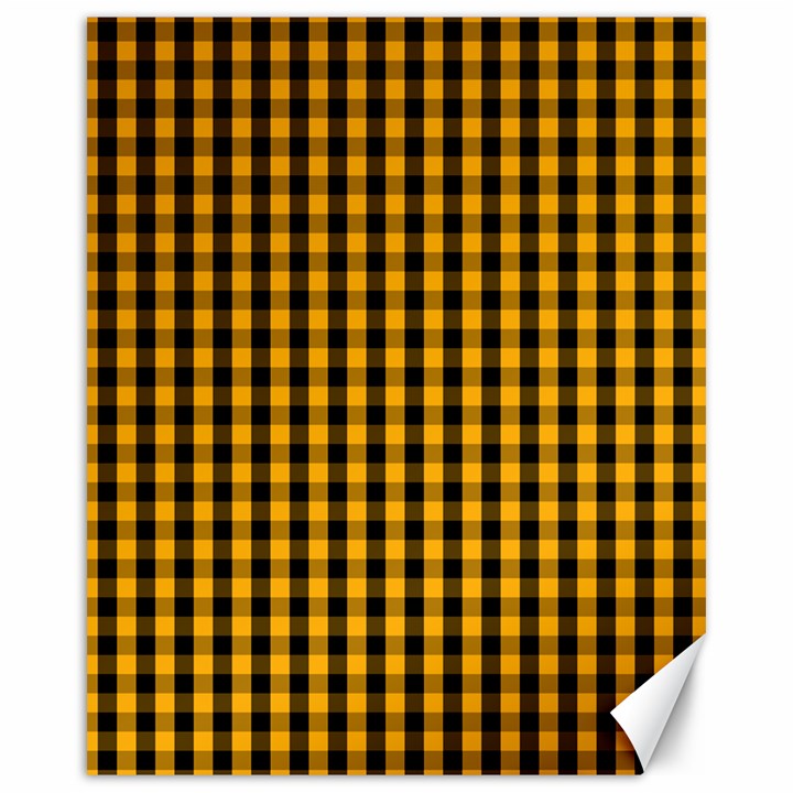 Pale Pumpkin Orange and Black Halloween Gingham Check Canvas 16  x 20  