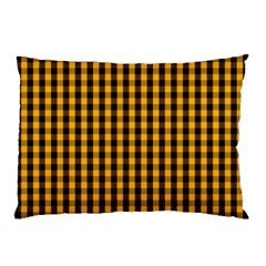 Pale Pumpkin Orange And Black Halloween Gingham Check Pillow Case by PodArtist