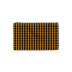 Pale Pumpkin Orange And Black Halloween Gingham Check Cosmetic Bag (small)  by PodArtist