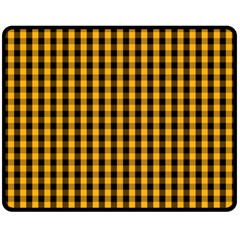 Pale Pumpkin Orange And Black Halloween Gingham Check Fleece Blanket (medium)  by PodArtist