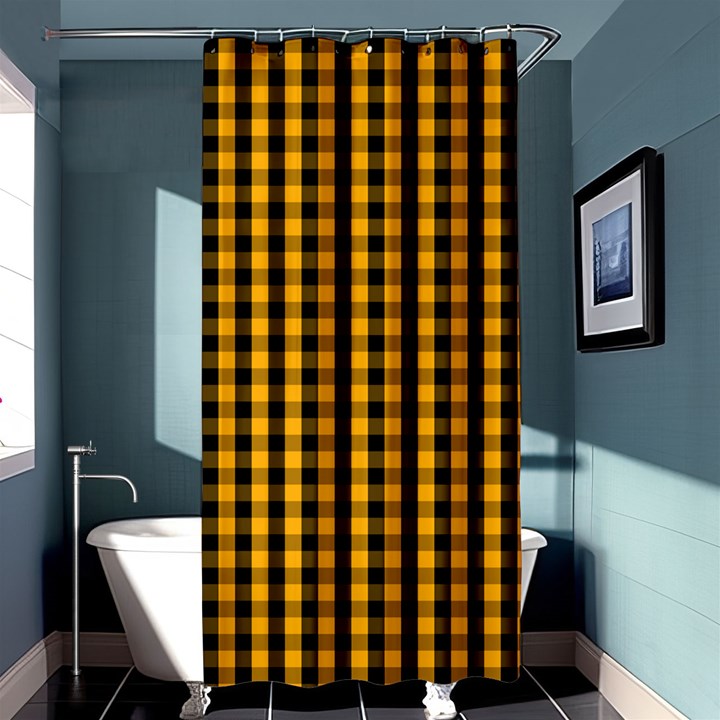 Pale Pumpkin Orange and Black Halloween Gingham Check Shower Curtain 36  x 72  (Stall) 