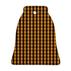 Pale Pumpkin Orange And Black Halloween Gingham Check Bell Ornament (two Sides) by PodArtist