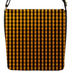 Pale Pumpkin Orange And Black Halloween Gingham Check Flap Messenger Bag (s) by PodArtist