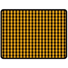 Pale Pumpkin Orange And Black Halloween Gingham Check Double Sided Fleece Blanket (large)  by PodArtist