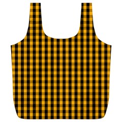 Pale Pumpkin Orange And Black Halloween Gingham Check Full Print Recycle Bags (l)  by PodArtist