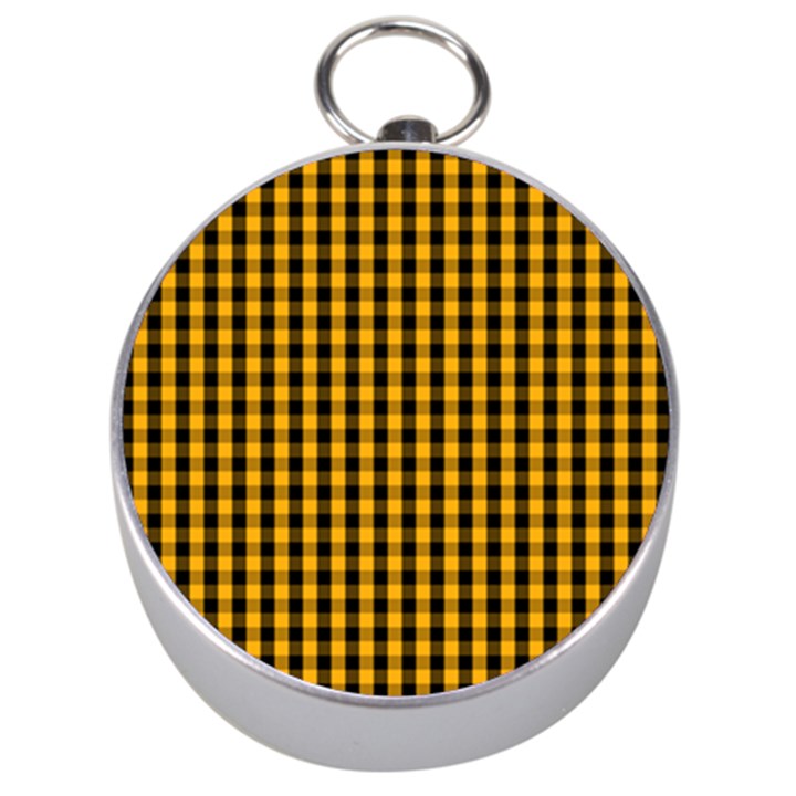 Pale Pumpkin Orange and Black Halloween Gingham Check Silver Compasses