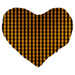 Pale Pumpkin Orange And Black Halloween Gingham Check Large 19  Premium Flano Heart Shape Cushions by PodArtist