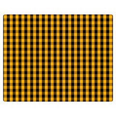 Pale Pumpkin Orange And Black Halloween Gingham Check Double Sided Flano Blanket (medium)  by PodArtist