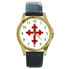 Crusader Cross Round Gold Metal Watch by Valentinaart