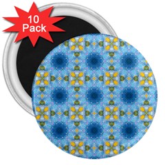 Blue Nice Daisy Flower Ang Yellow Squares 3  Magnets (10 Pack)  by MaryIllustrations