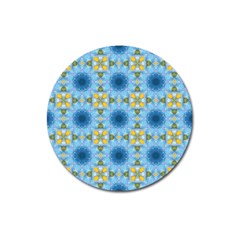 Blue Nice Daisy Flower Ang Yellow Squares Magnet 3  (round)