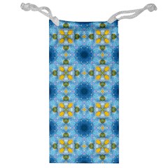 Blue Nice Daisy Flower Ang Yellow Squares Jewelry Bag by MaryIllustrations