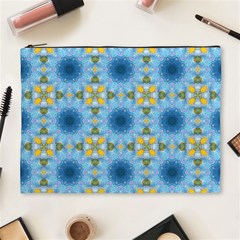 Blue Nice Daisy Flower Ang Yellow Squares Cosmetic Bag (xl) by MaryIllustrations