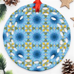 Blue Nice Daisy Flower Ang Yellow Squares Round Filigree Ornament (two Sides) by MaryIllustrations