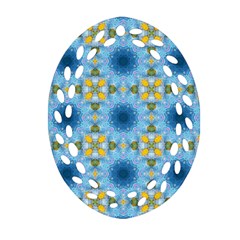 Blue Nice Daisy Flower Ang Yellow Squares Oval Filigree Ornament (two Sides) by MaryIllustrations